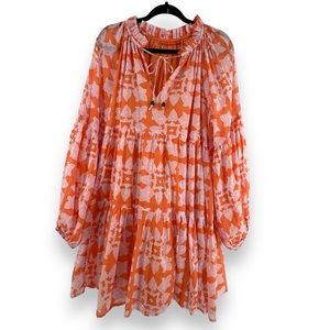 Tuckernuck Oliphant Tigerlily Balloon Sleeve Short Dress Orange/Pink Women's XL